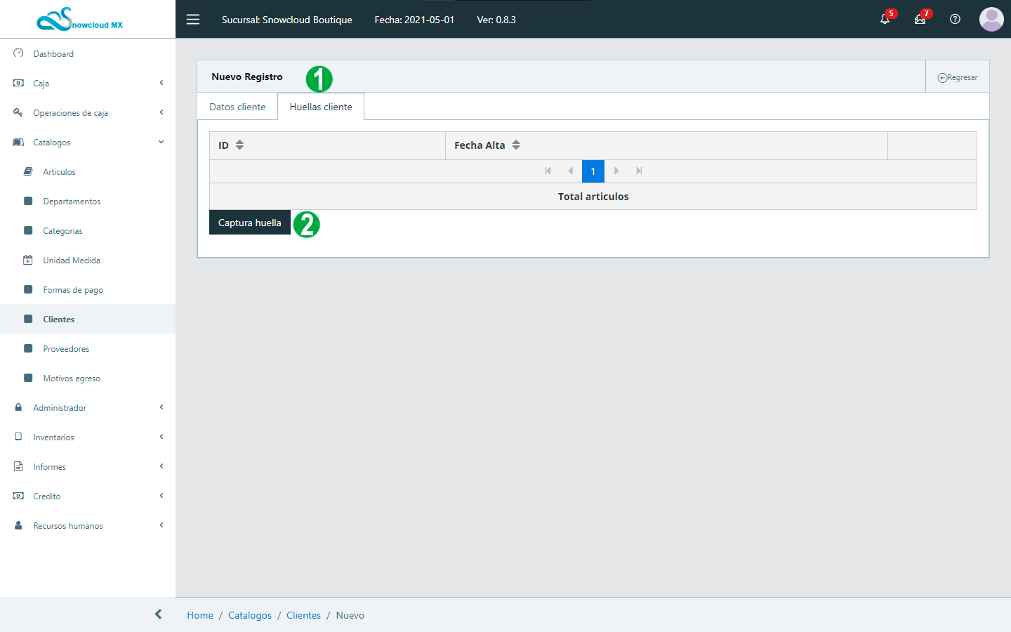 Nuevo cliente registrar huella