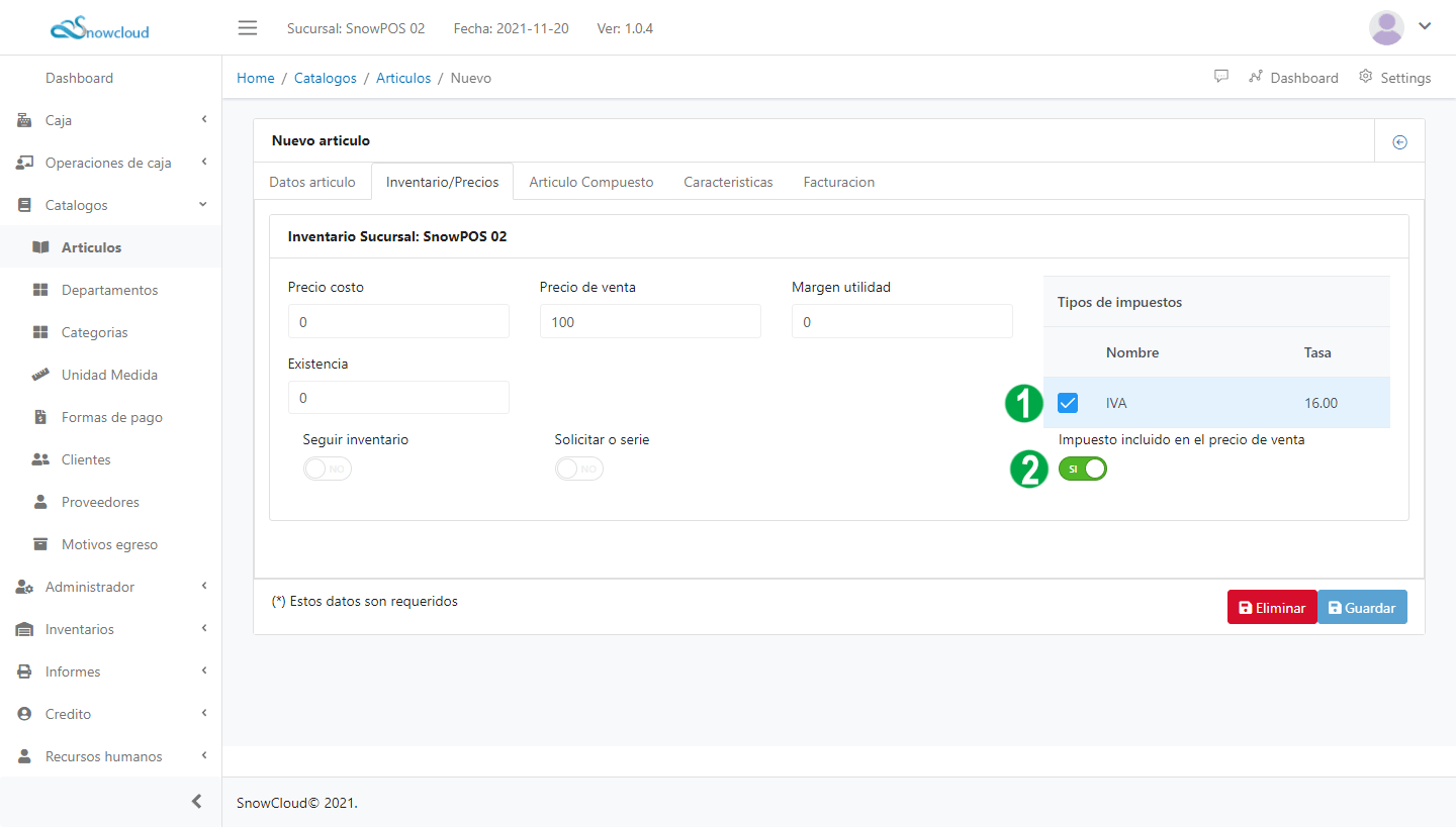 Agregar impuestos a articulos